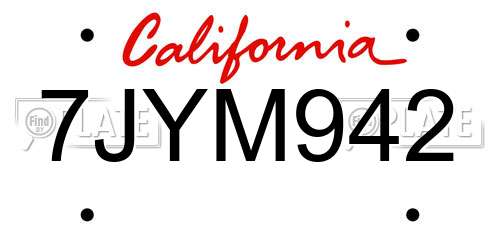 7JYM942 California License Plate