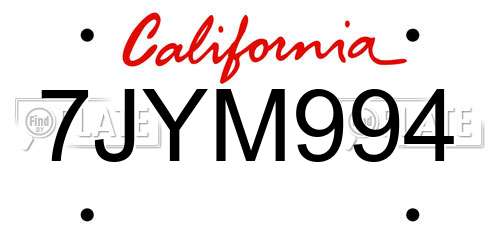 7JYM994 California License Plate