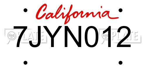 7JYN012 California License Plate