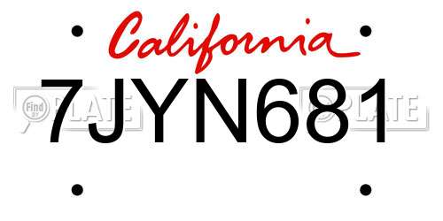 7JYN681 California License Plate