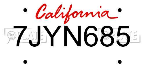 7JYN685 California License Plate