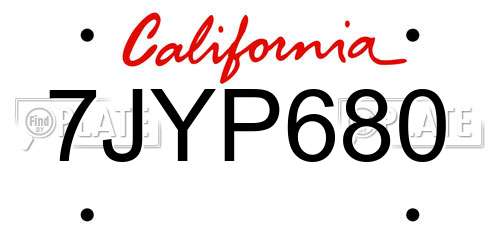 7JYP680 California License Plate