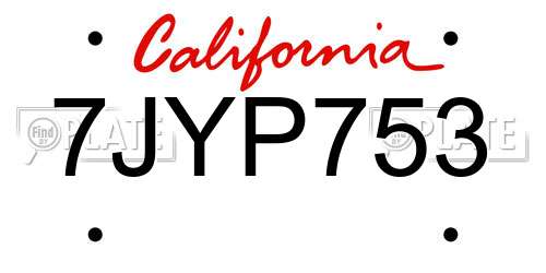 7JYP753 California License Plate