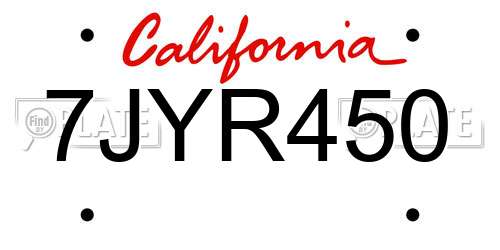 7JYR450 California License Plate