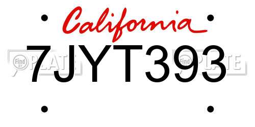 7JYT393 California License Plate
