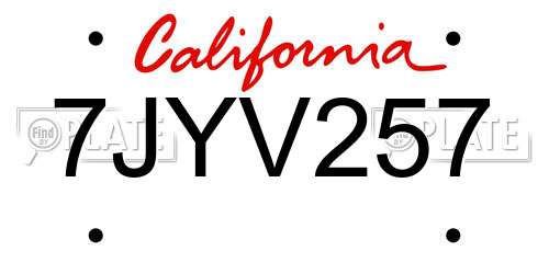 7JYV257 California License Plate
