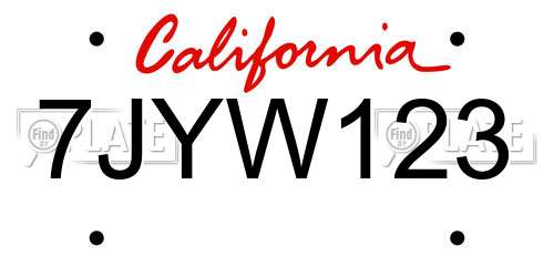 7JYW123 California License Plate