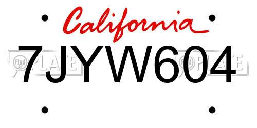 7JYW604 California License Plate
