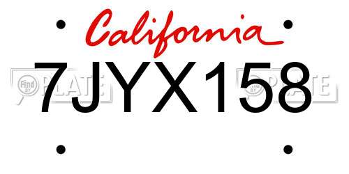 7JYX158 California License Plate