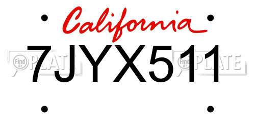 7JYX511 California License Plate