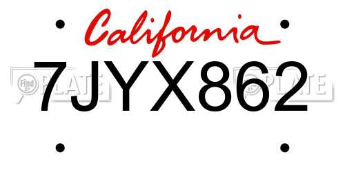7JYX862 California License Plate
