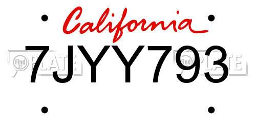 7JYY793 California License Plate