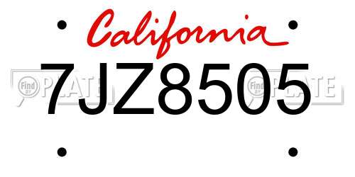 7JZ8505 California License Plate