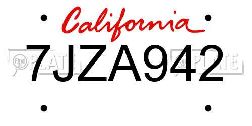 7JZA942 California License Plate