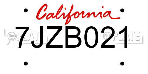 7JZB021 California License Plate