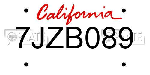 7JZB089 California License Plate