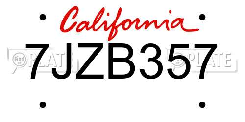 7JZB357 California License Plate