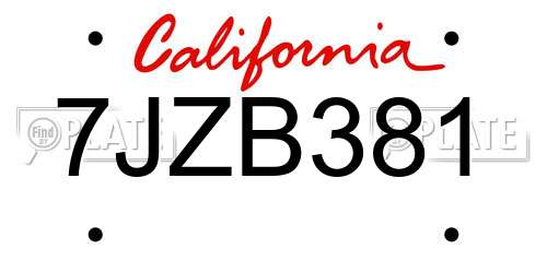 7JZB381 California License Plate