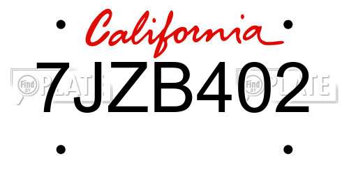 7JZB402 California License Plate