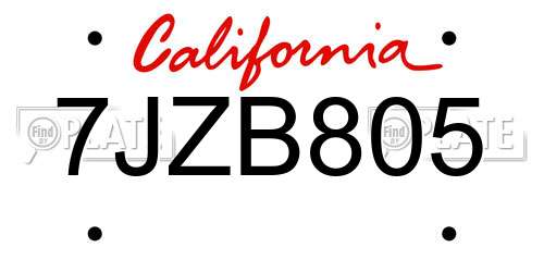 7JZB805 California License Plate