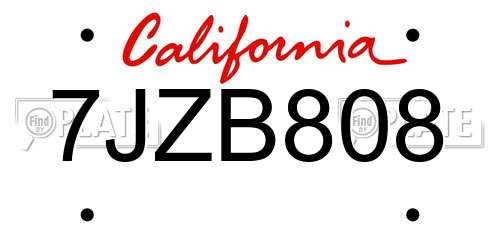7JZB808 California License Plate