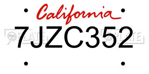 7JZC352 California License Plate