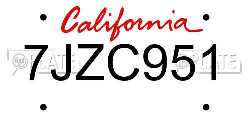 7JZC951 California License Plate