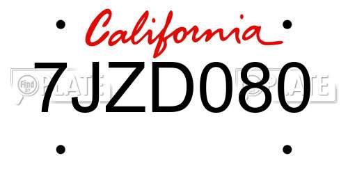 7JZD080 California License Plate