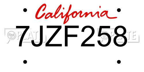 7JZF258 California License Plate
