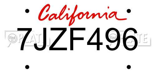 7JZF496 California License Plate