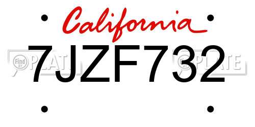 7JZF732 California License Plate