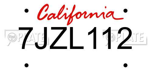 7JZL112 California License Plate