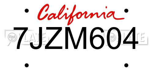 7JZM604 California License Plate
