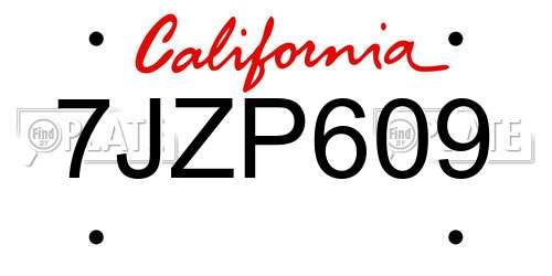 7JZP609 California License Plate