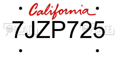 7JZP725 California License Plate