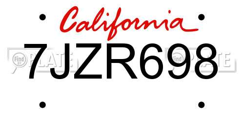 7JZR698 California License Plate