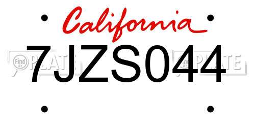 7JZS044 California License Plate