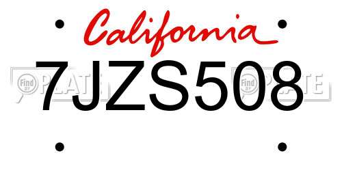 7JZS508 California License Plate