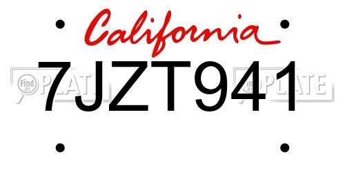 7JZT941 California License Plate