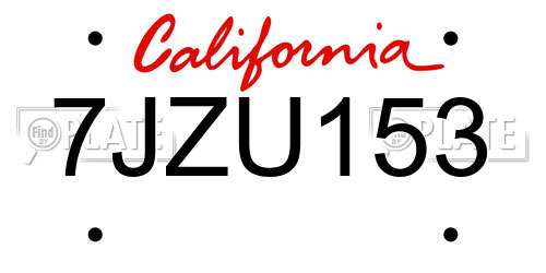 7JZU153 California License Plate