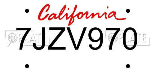 7JZV970 California License Plate