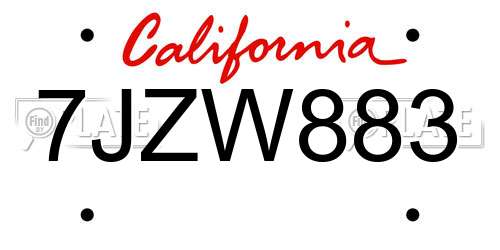 7JZW883 California License Plate