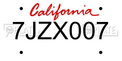 7JZX007 California License Plate