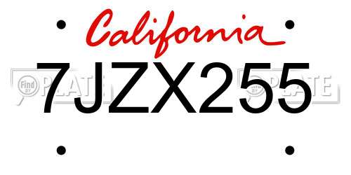7JZX255 California License Plate