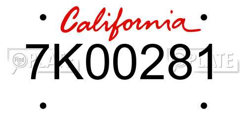 7K00281 California License Plate