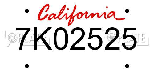 7K02525 California License Plate