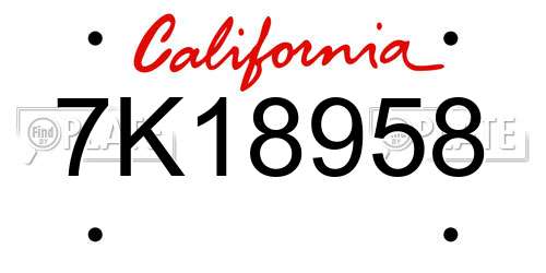 7K18958 California License Plate