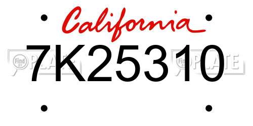 7K25310 California License Plate