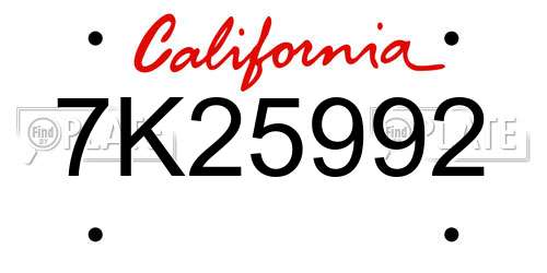 7K25992 California License Plate
