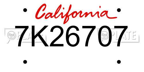 7K26707 California License Plate